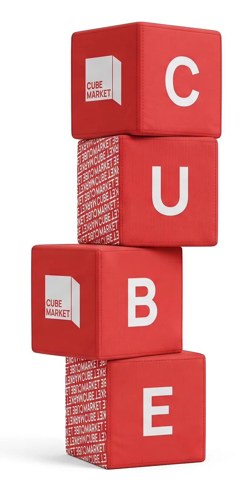 Вежа з чотирьох червоних кубів Cube Market із літерами CUBE